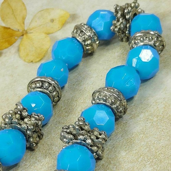 Blue & Silver Stones Beaded Bracelet Gemstones Beads Jewelry Jewel Trinket Gift - Picture 6 of 10